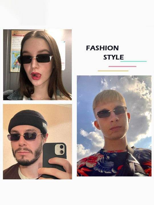Black Rimless Rectangle Sunglasses – UV Protected, Unisex - Sunglass Lover