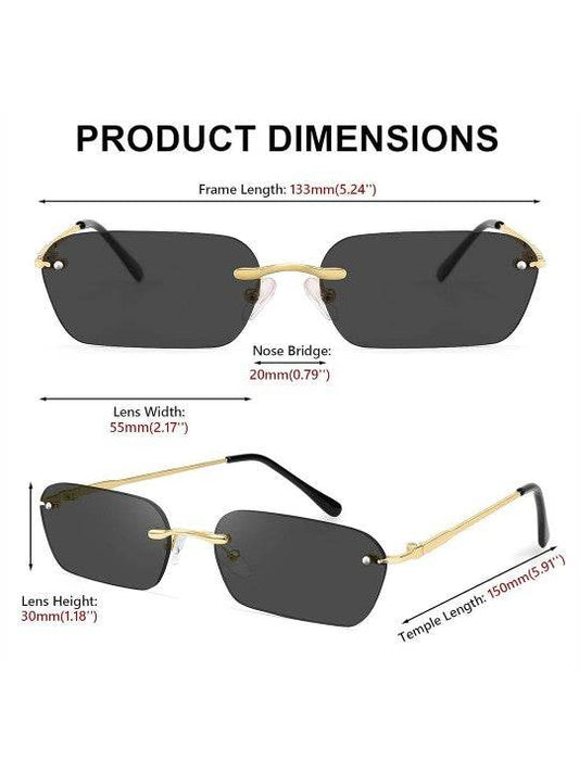 Black Rimless Rectangle Sunglasses – UV Protected, Unisex - Sunglass Lover