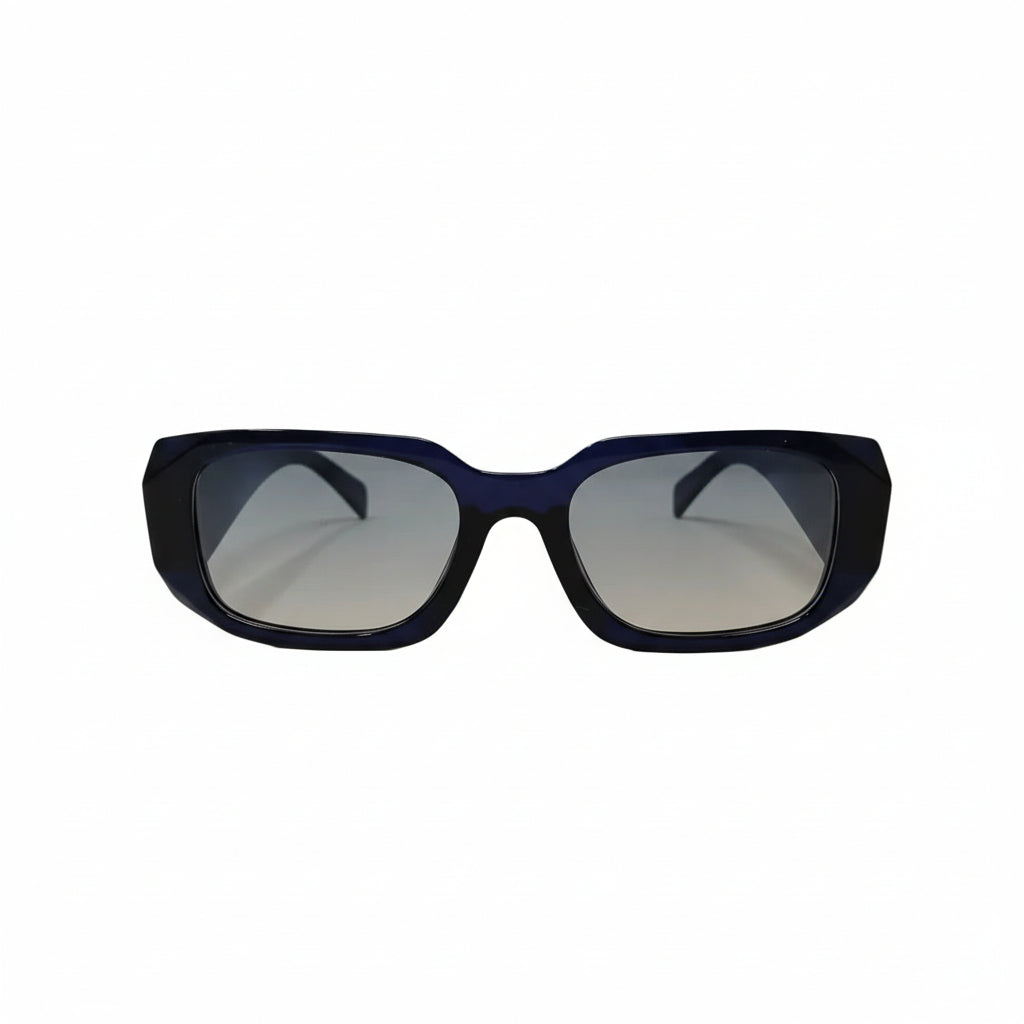 Blue sunglasses on a light gray background
