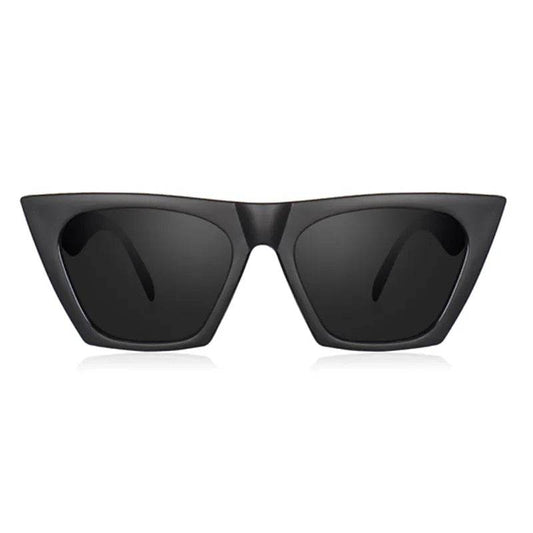Sunglass Lover black cat eye sunglasses for women matte black angular frame with dark lenses front view