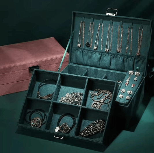New Green 3-Layer Flannel Jewelry Organizer Box - Sunglass Lover
