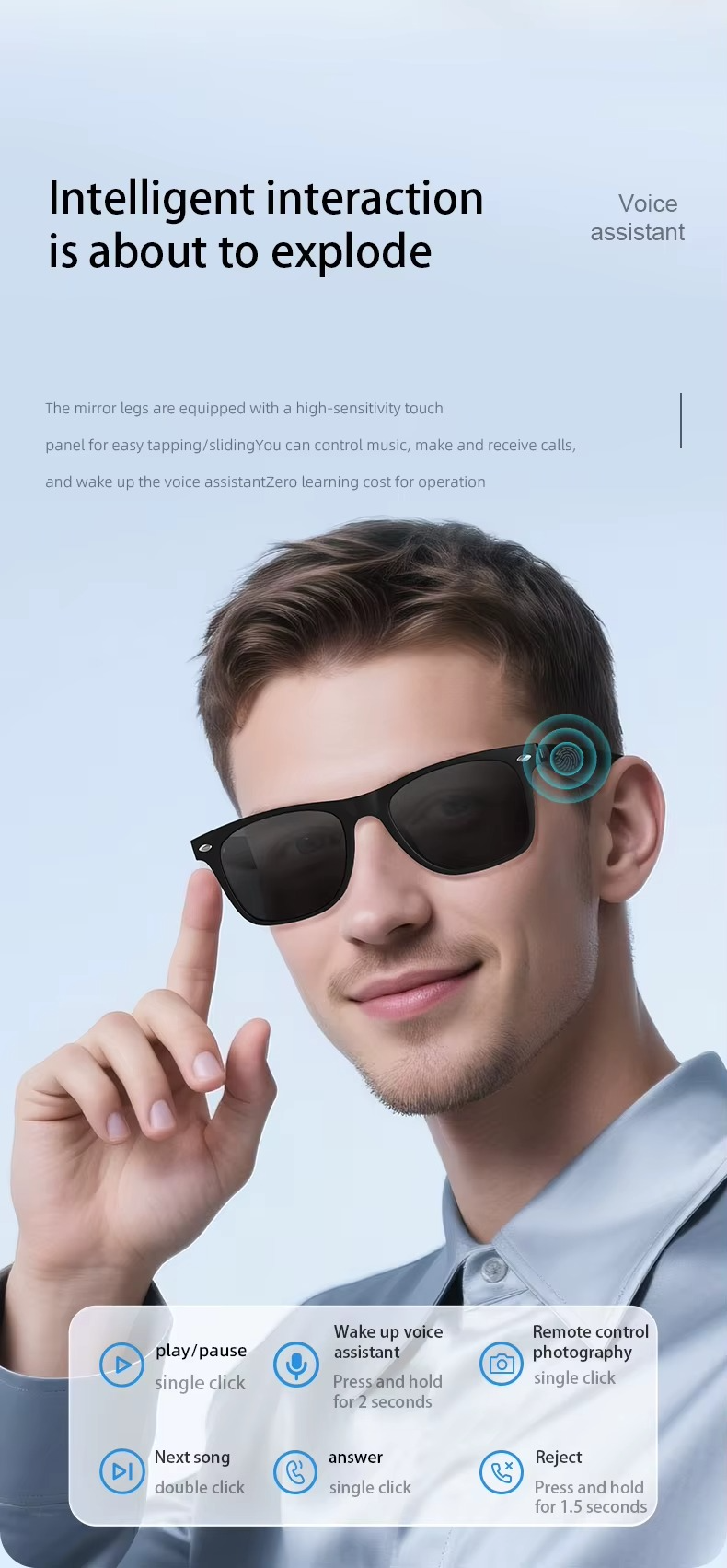 AI Smart Translation Glasses with Bluetooth Calling & Music | UV400 Smart Sports Sunglasses | Voice Control Wireless Eyewear