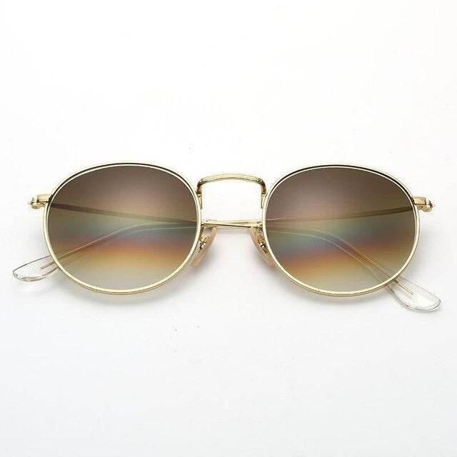 Sunglass Lover gold frame steampunk round sunglasses with brown gradient lenses and nose pads