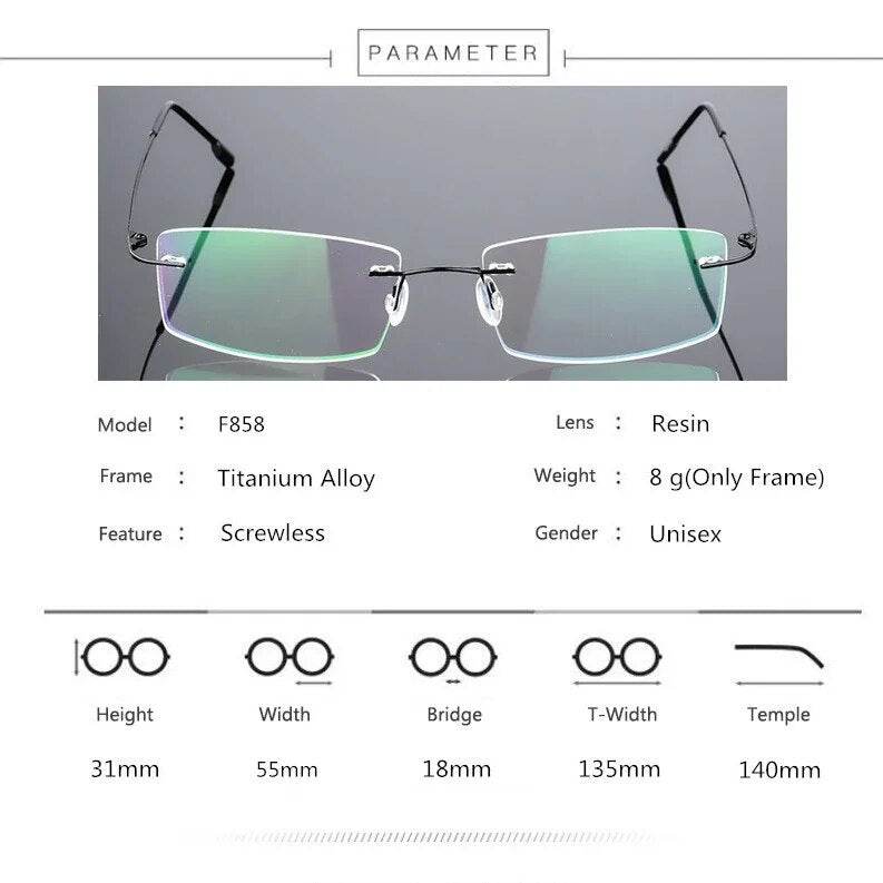 Sunglass Lover rimless titanium eyeglasses frames with green AR coating ultra light titanium eyeglasses for women