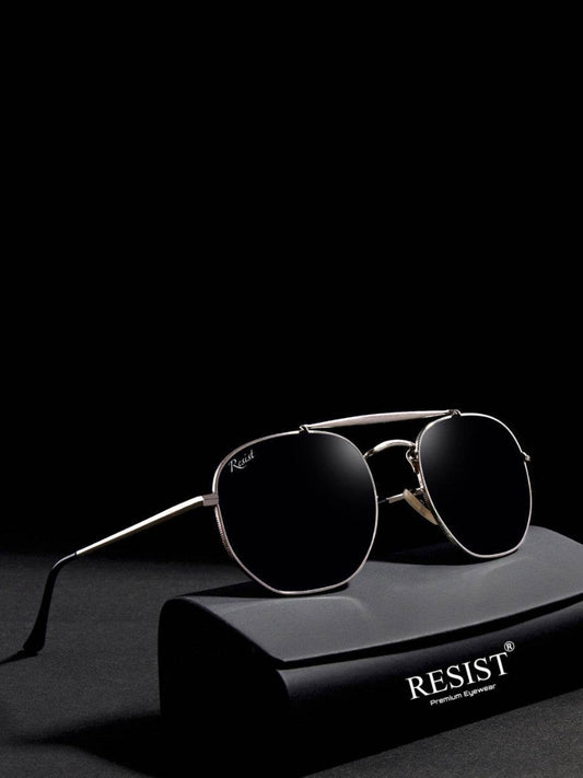 Classic Hexagonal Rectangular Sunglasses (56 mm, Silver Frame) - Sunglass Lover
