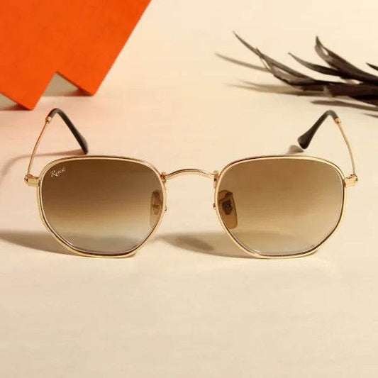 Hexa brown gradient sunglasses from Sunglass Lover hexagonal gold frame stylish summer eyewear