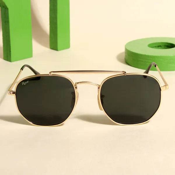 Sunglass Lover Octivia double bridge sunglasses hexagonal gold frame with dark polarized lenses