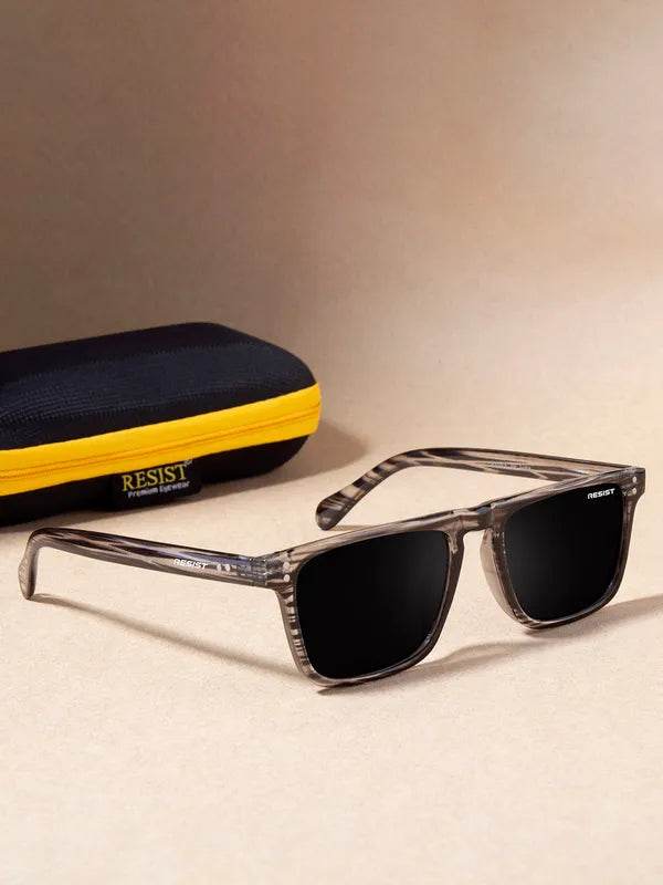 Sunglass Lover square wayfarer sunglasses for men translucent gray frame black lenses with travel case