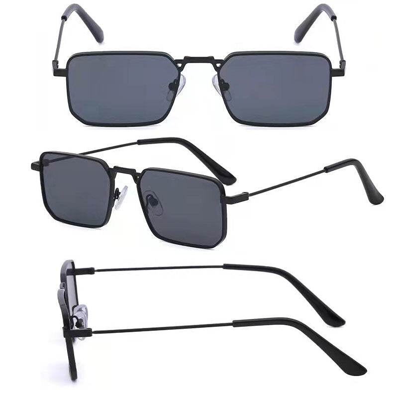 Sunglass Lover black metal vintage rectangle sunglasses for men with dark lenses and adjustable nose pads