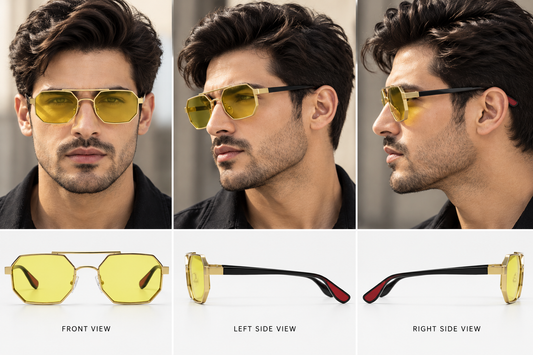 Men’s Gold Geometric Yellow Lens Fashion Sunglasses