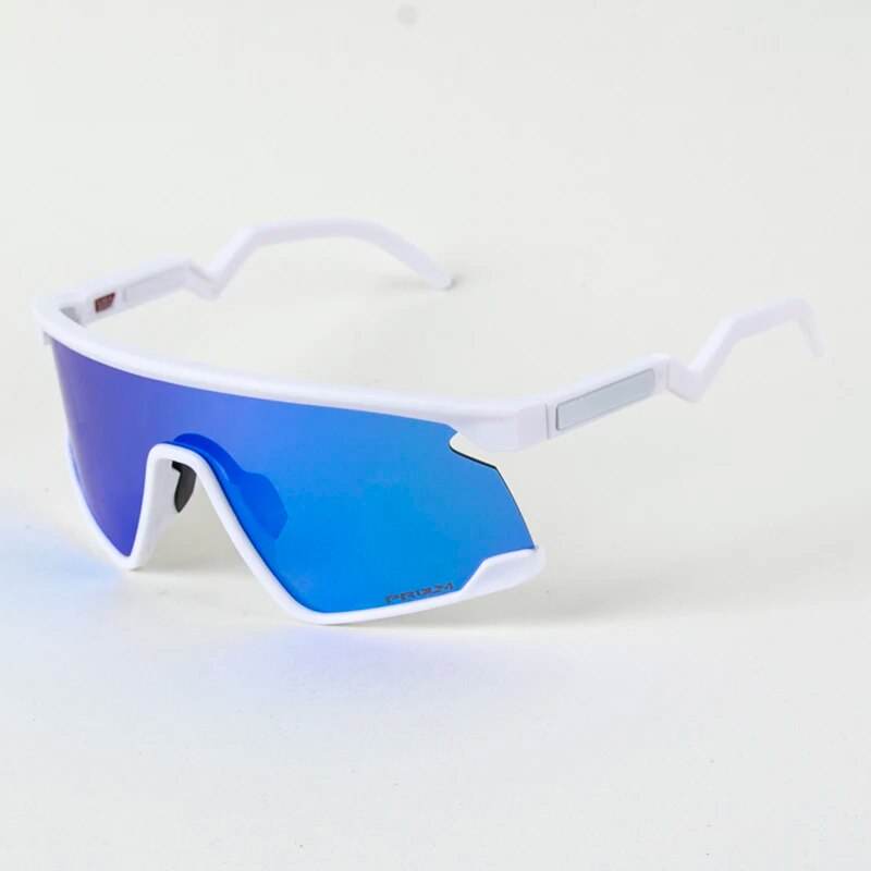 Sunglass Lover white frame sports sunglasses with blue mirrored shield lens cycling sunglasses for men