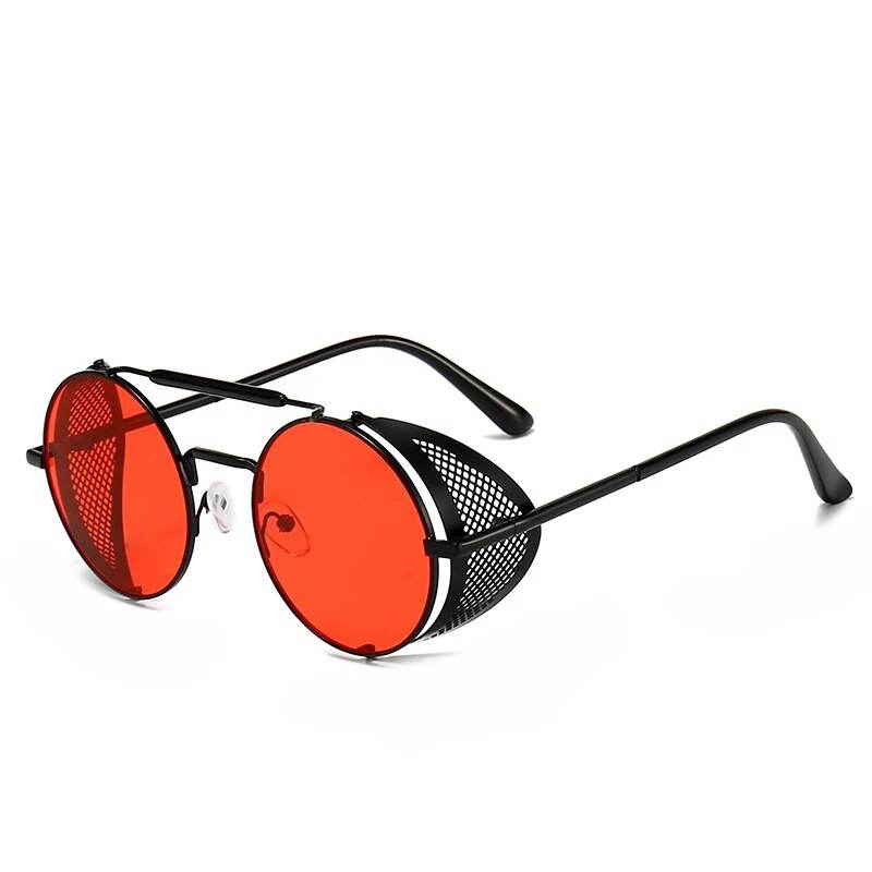 Sunglass Lover retro vintage round sunglasses with black metal frame red lenses and mesh side shields for sun protection