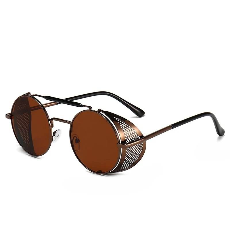 Sunglass Lover retro vintage round sunglasses with brown lenses metal round frames and mesh side shields