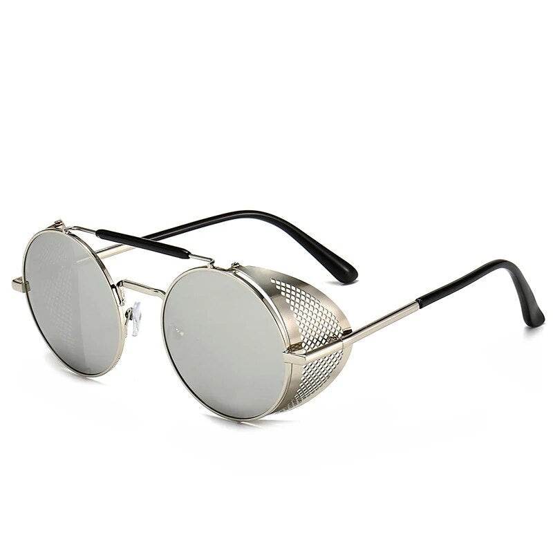 Sunglass Lover retro vintage round sunglasses silver mirrored lenses metal frame with mesh side shields