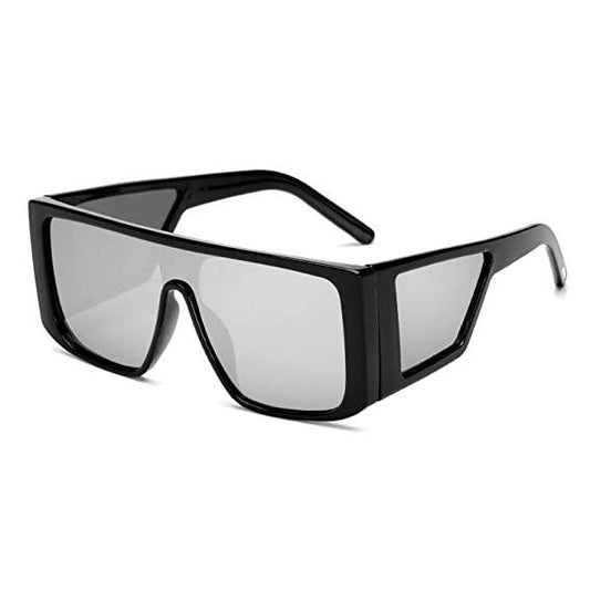 Sunglass Lover black shield sunglasses with glossy frame and mirrored lenses oversized sunglasses for men and women