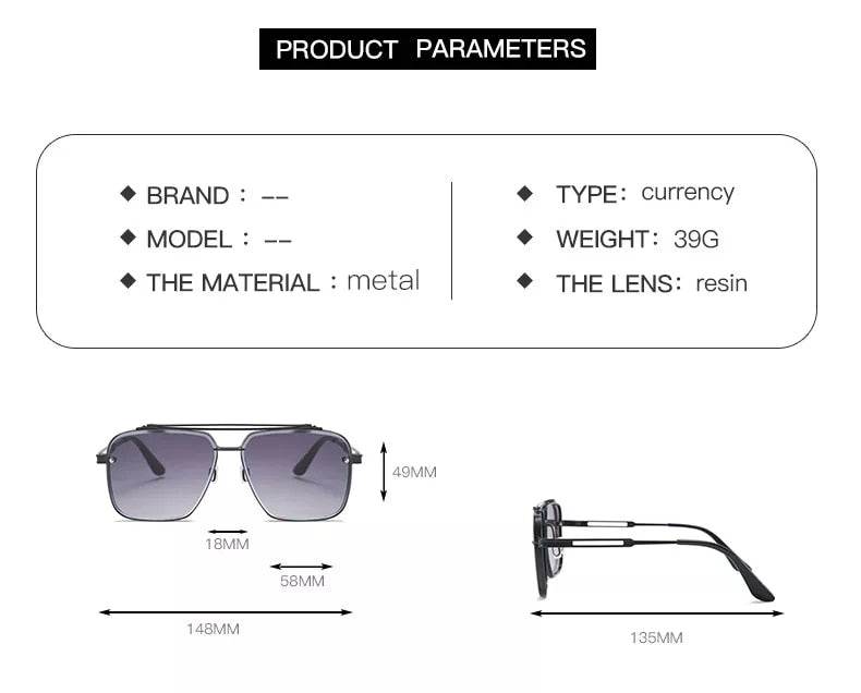 Sunglass Lover metal double bridge classic square frame sunglasses for men resin gradient lenses 58mm lens 148mm frame