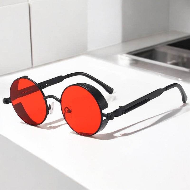 Sunglass Lover red lens round sunglasses with black metal frame stylish round frame sunglasses for street style