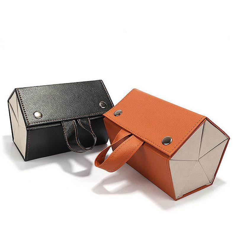 Sunglass Lover portable eyeglasses organizer leather travel case set in black and orange with snap closure handle