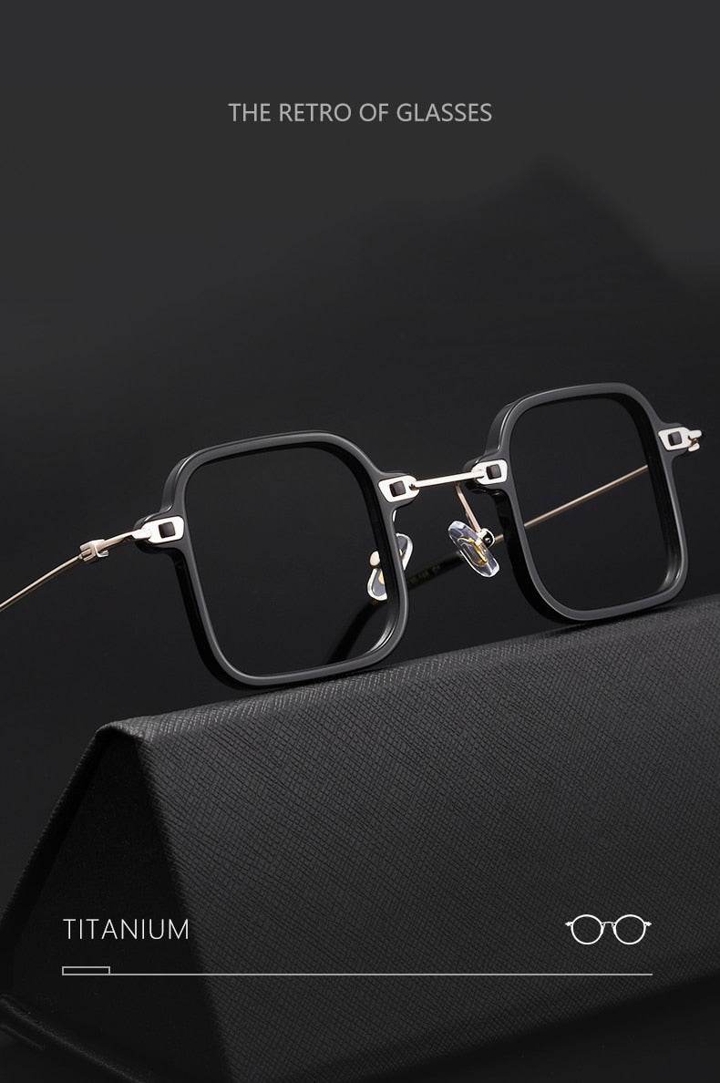Sunglass Lover titanium square glasses frame for men in black retro design with adjustable nose pads