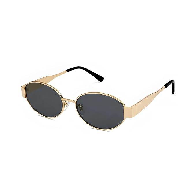 Sunglass Lover gold metal oval round sunglasses with dark lenses and black tips fashion oval sunglasses online India