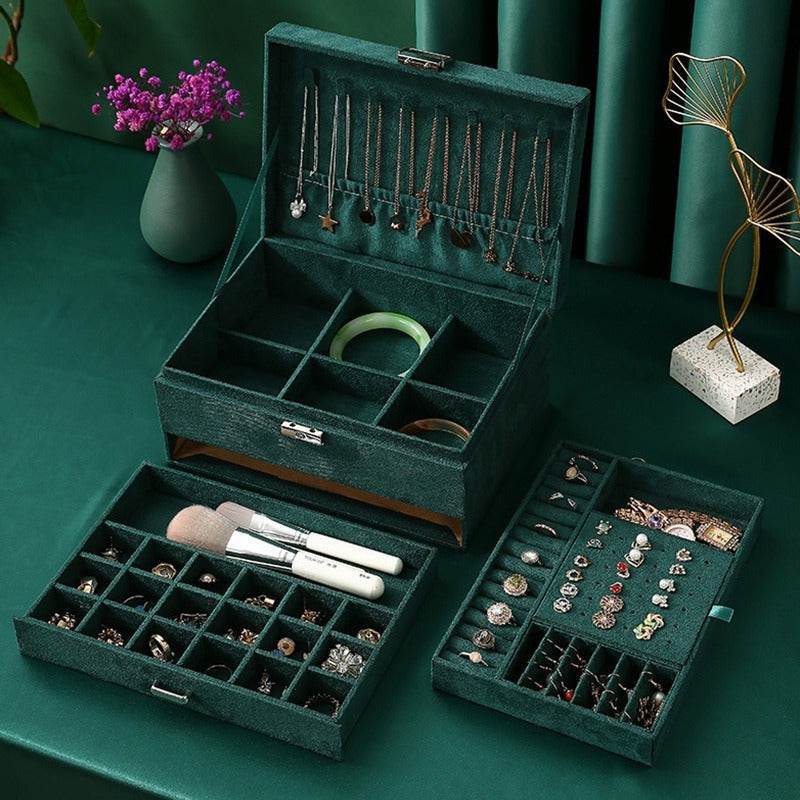Luxury Velvet Jewelry Organizer Box with Drawers - Sunglass Lover