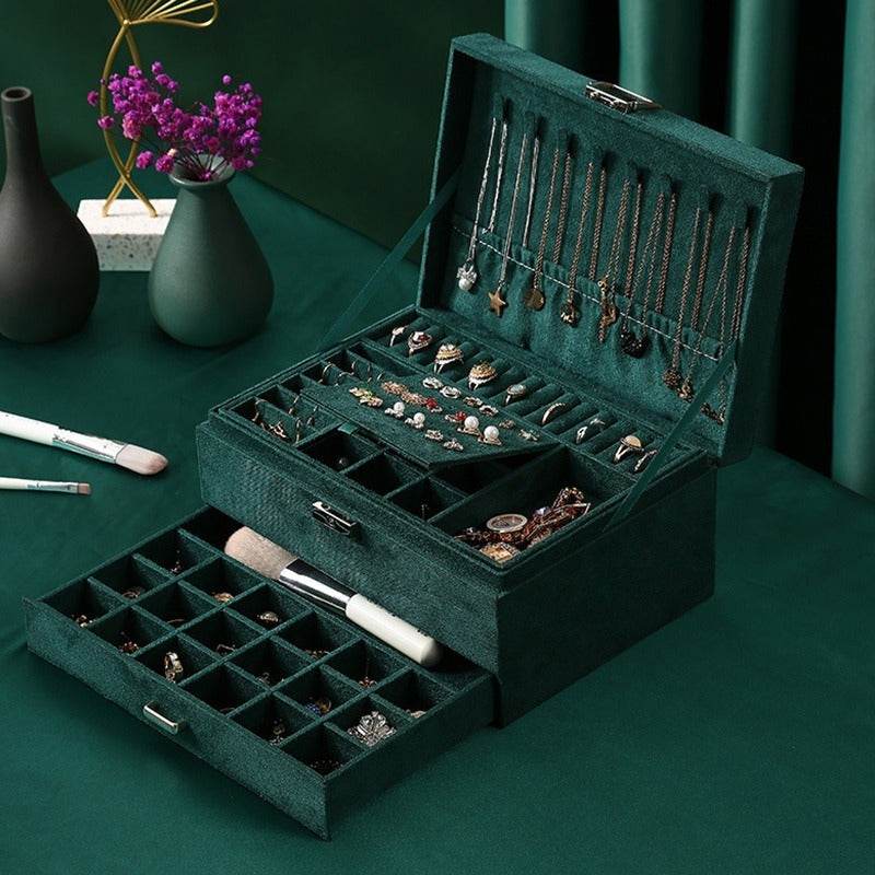 Luxury Velvet Jewelry Organizer Box with Drawers - Sunglass Lover
