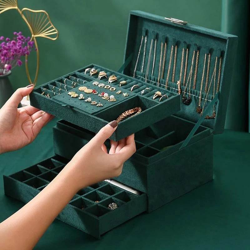 Luxury Velvet Jewelry Organizer Box with Drawers - Sunglass Lover