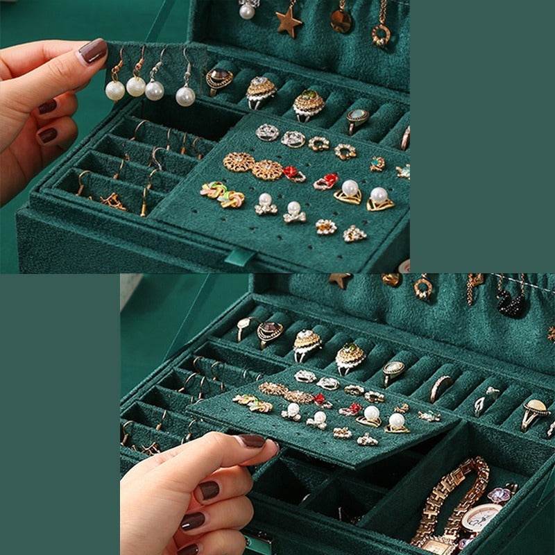 Luxury Velvet Jewelry Organizer Box with Drawers - Sunglass Lover
