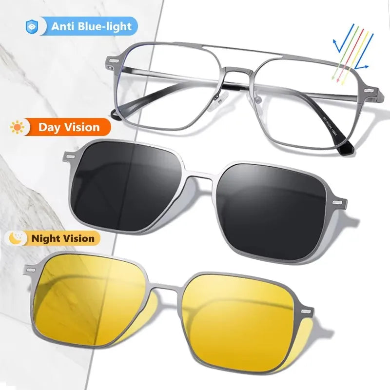 3 In 1 Polarized Clip On Sunglasses UV400 Magnetic Glasses