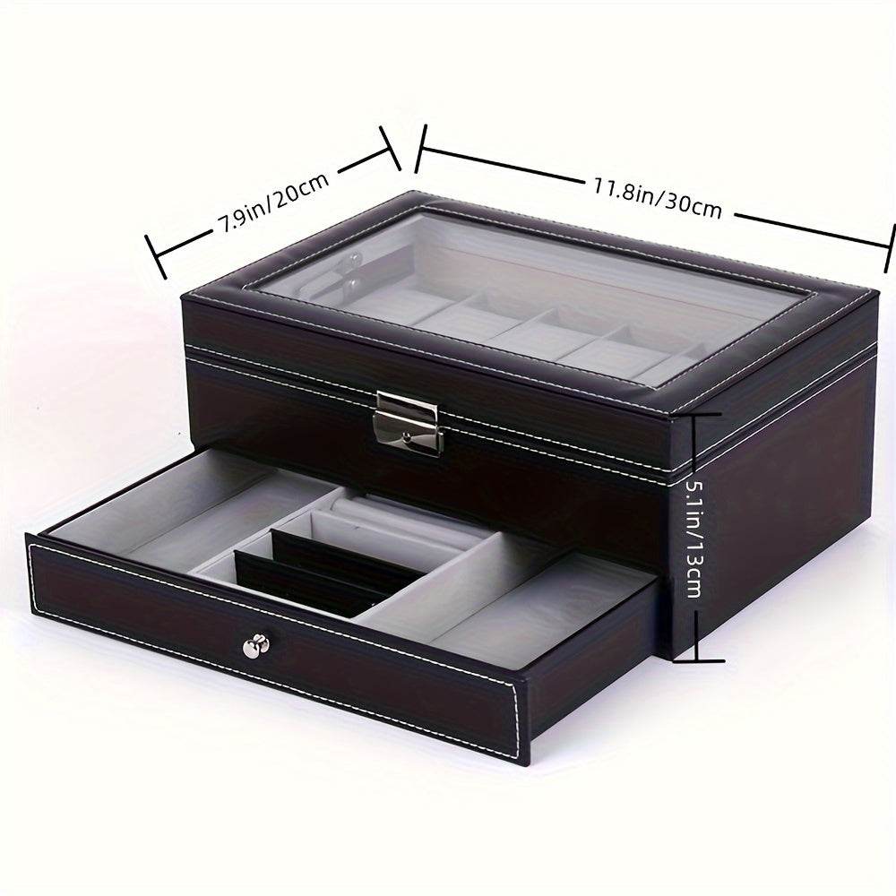 Deluxe 12-Slot Watch & Jewelry Storage Box – Faux Leather Organizer - Sunglass Lover
