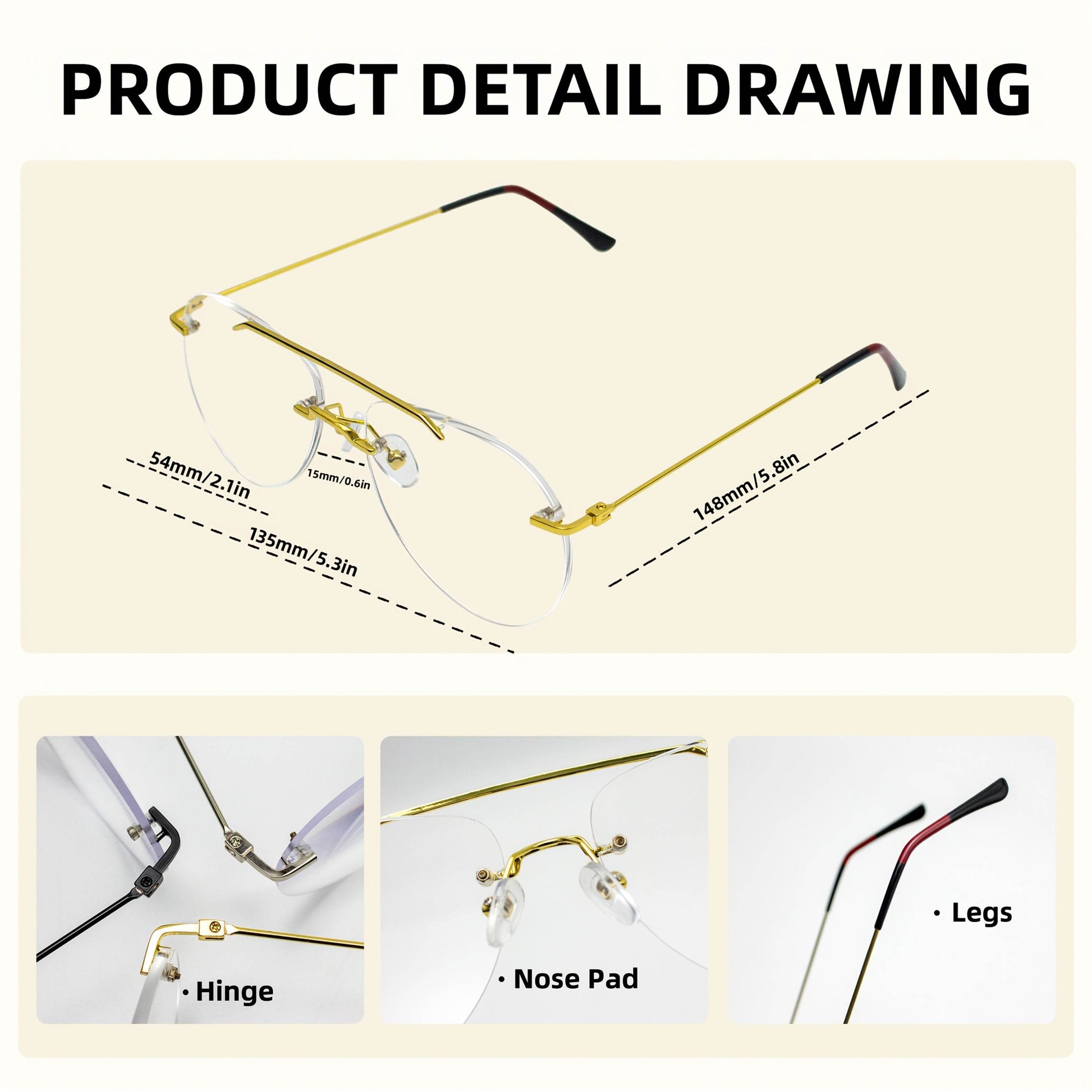 Frameless Double-Temple Pilot Glasses – Oversized Minimalist Eyewear - Sunglass Lover