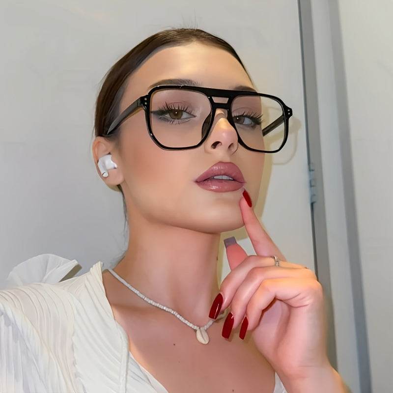 Stylish Double Bridge Glasses – Unisex Rectangular Eyewear - Sunglass Lover