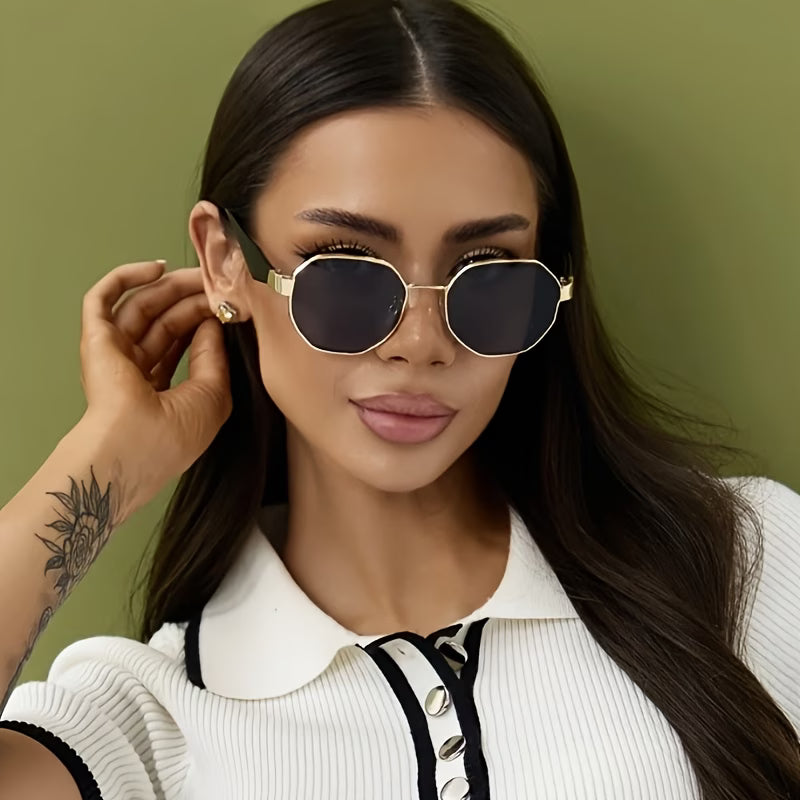 Women's Golden Frame Black Grey Fashion Glasses – Premium Style