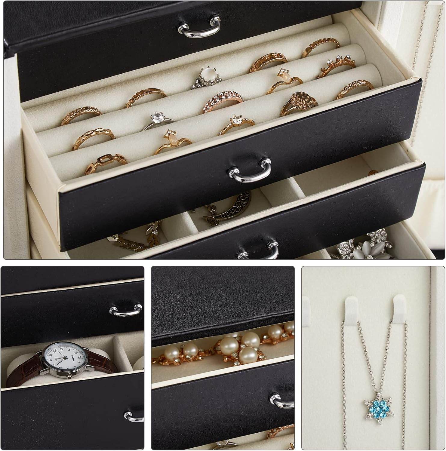 Convenient LuxuryJewellery Box with 5 Levels Large Jewellery Case with Drawer and Watch - Sunglass Lover