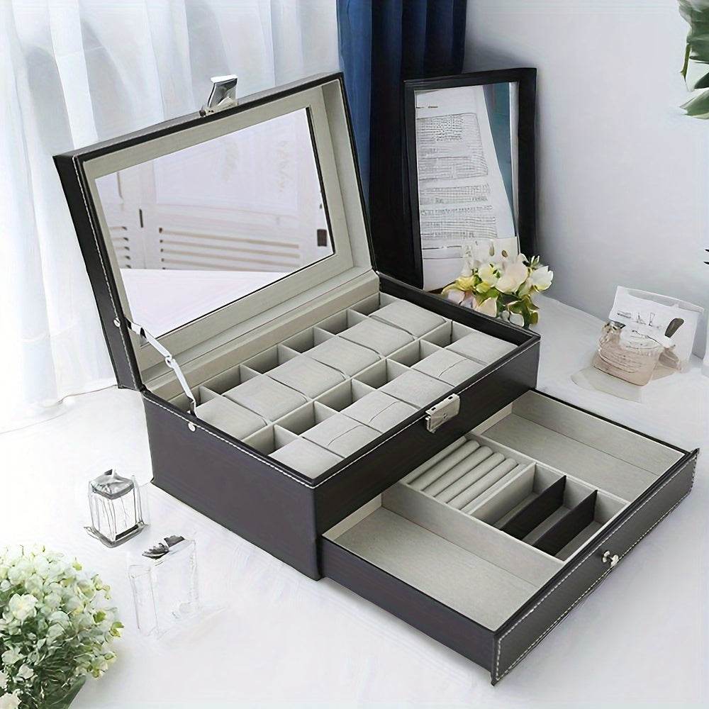 Deluxe 12-Slot Watch & Jewelry Storage Box – Faux Leather Organizer - Sunglass Lover