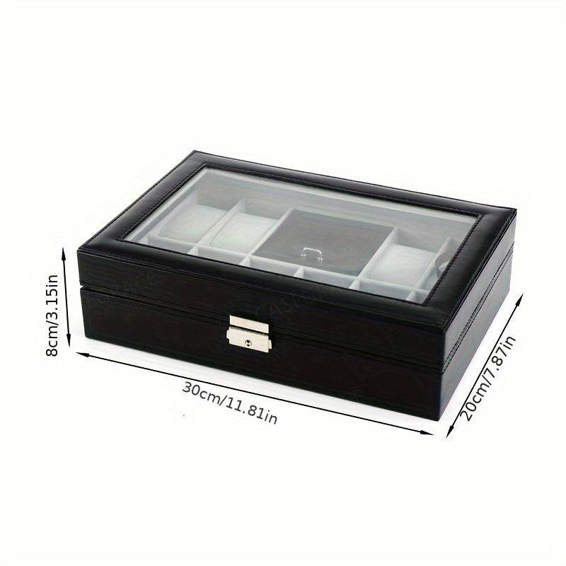 Elegant Black Flip-Top Jewelry Box – 8-Slot Faux Leather Storage Case - Sunglass Lover