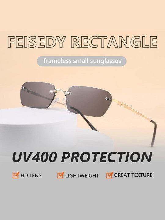 Black Rimless Rectangle Sunglasses – UV Protected, Unisex - Sunglass Lover