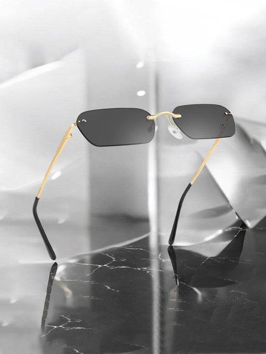 Black Rimless Rectangle Sunglasses – UV Protected, Unisex - Sunglass Lover