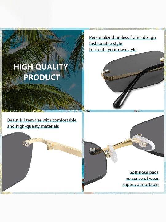 Black Rimless Rectangle Sunglasses – UV Protected, Unisex - Sunglass Lover