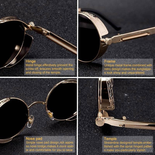 Retro Round Steampunk Sunglasses - Sunglass Lover