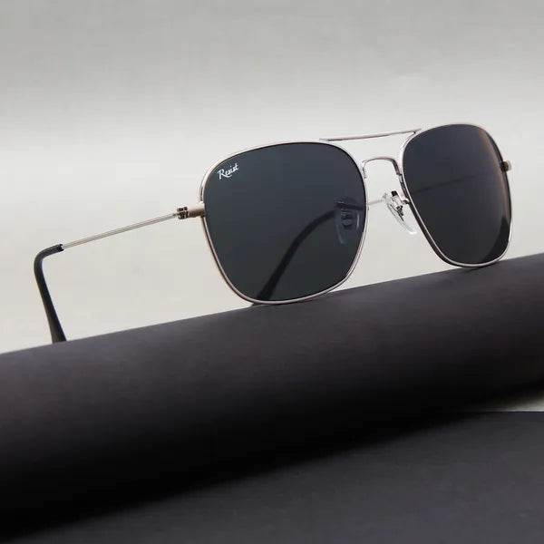 Sunglass Lover silver metal rectangle sunglasses for men with dark polarized lenses and slim temples
