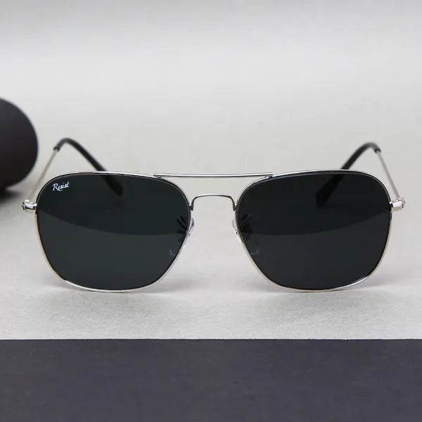 Sunglass Lover silver metal frame rectangle sunglasses for men with dark lenses and double bridge