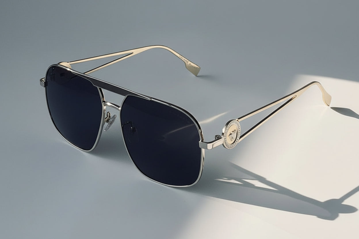 Celebrity-Inspired Oversized Black Metal Sunglasses | UV Protection Lens