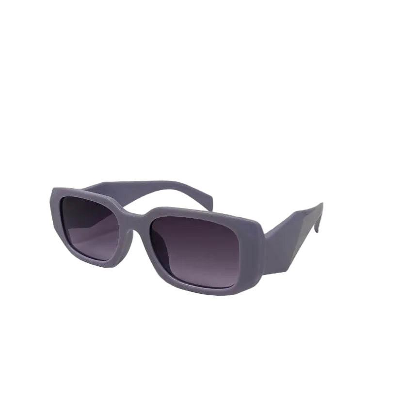 Purple sunglasses on a light gray background
