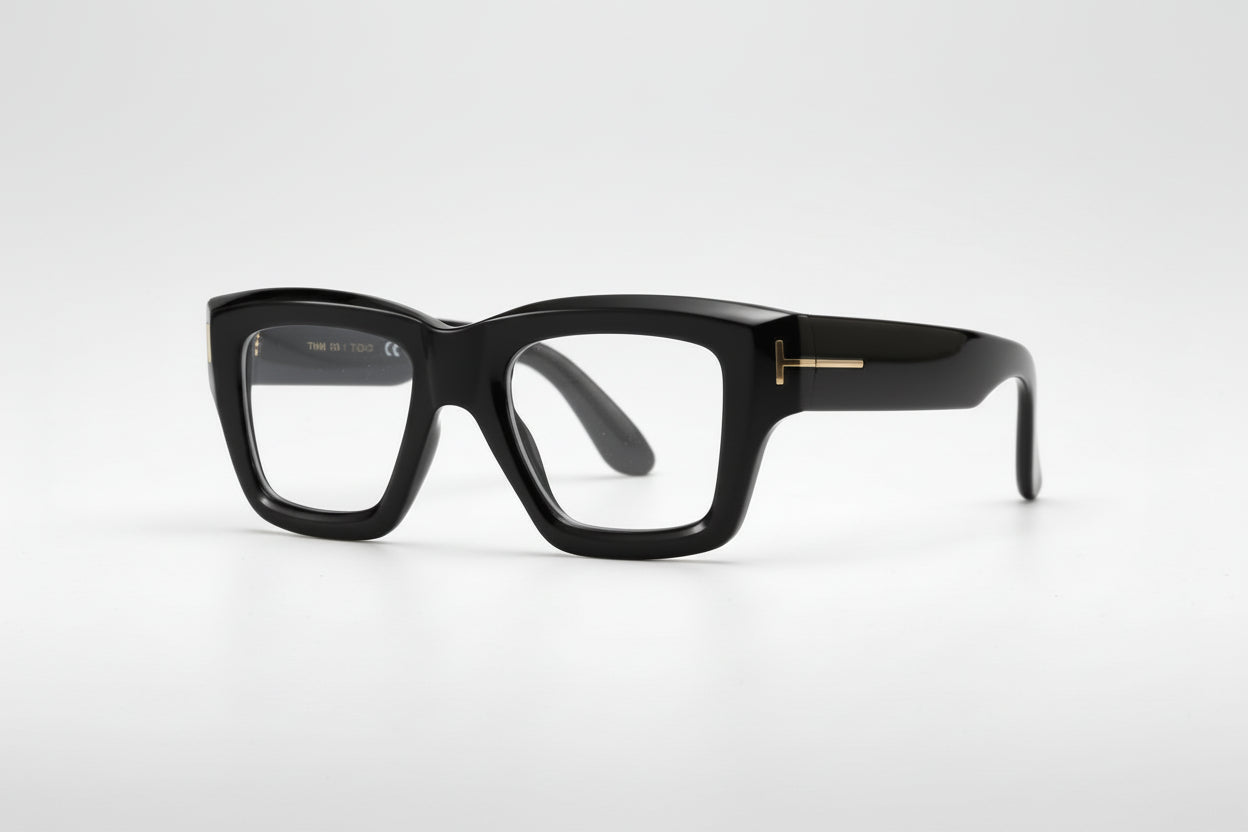 Black eyeglasses on a white background