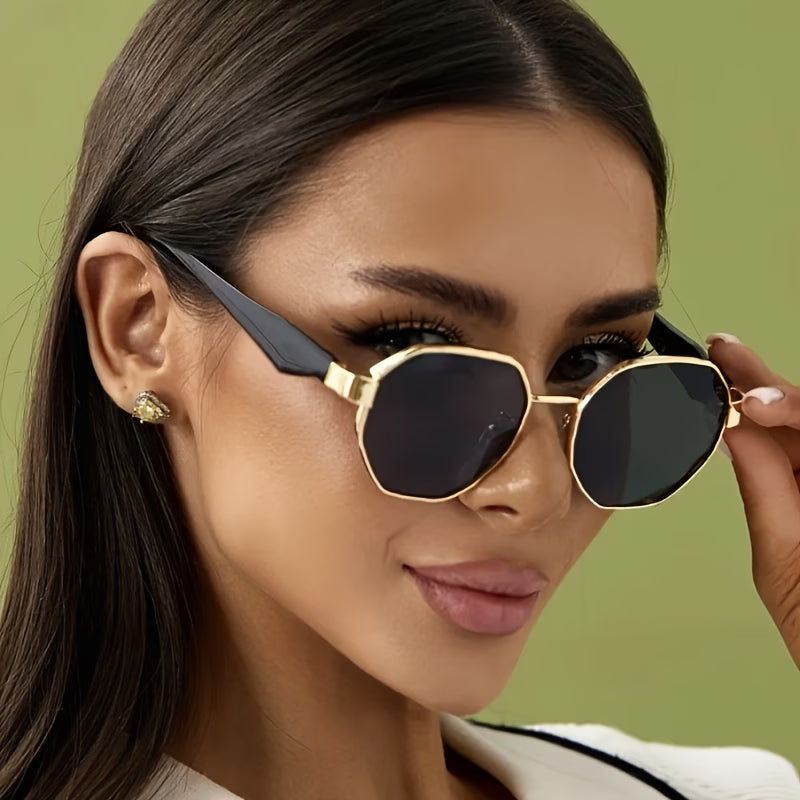 Women's Golden Frame Black Grey Fashion Glasses – Premium Style