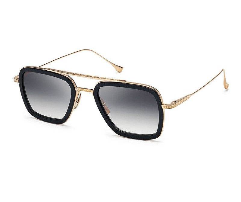 Sunglass Lover gradient double bridge square sunglasses gold metal frame with black rim and gray gradient lenses