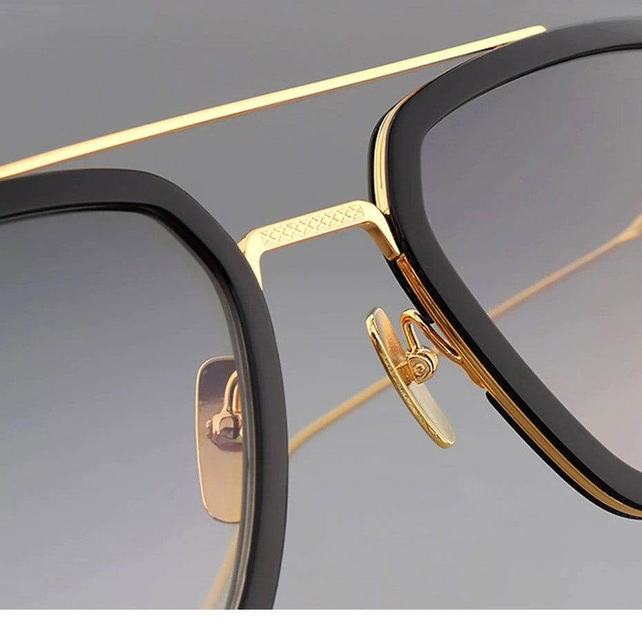 Sunglass Lover gradient double bridge square sunglasses black and gold frame with adjustable nose pads and gradient lenses