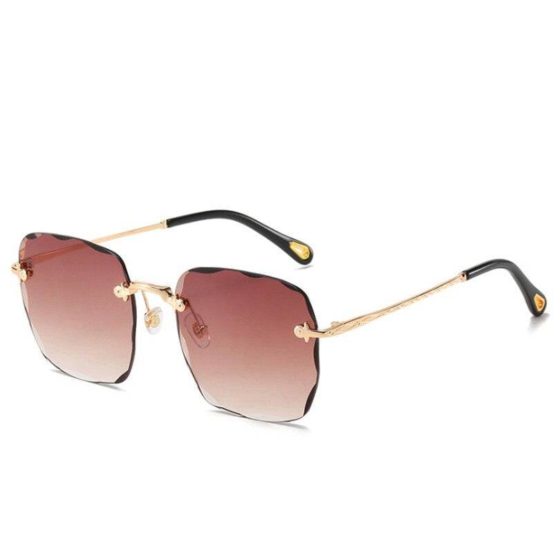 Sunglass Lover rimless oversize square sunglasses with gradient brown lenses and gold temples
