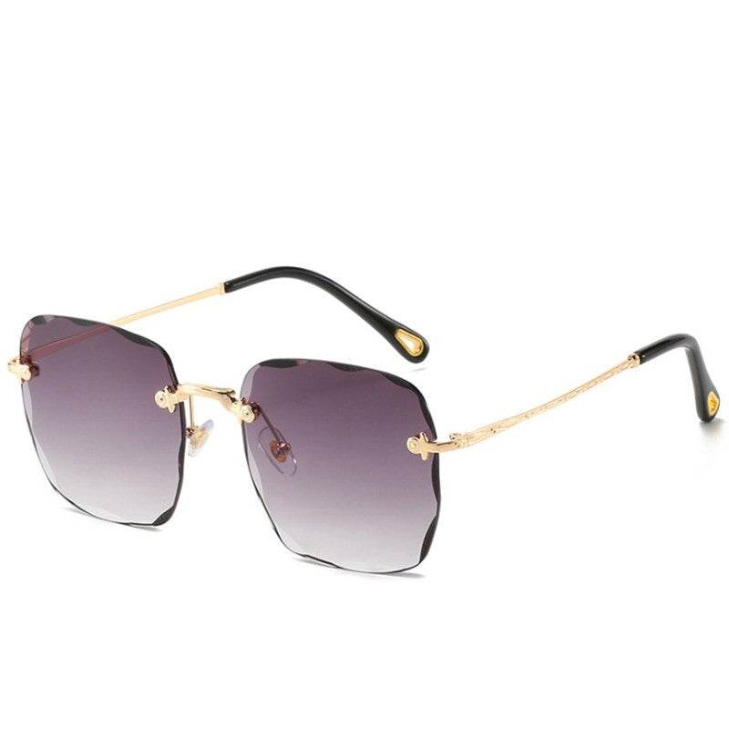 Sunglass Lover rimless oversize square sunglasses with gradient gray lenses and gold temples for stylish sun protection